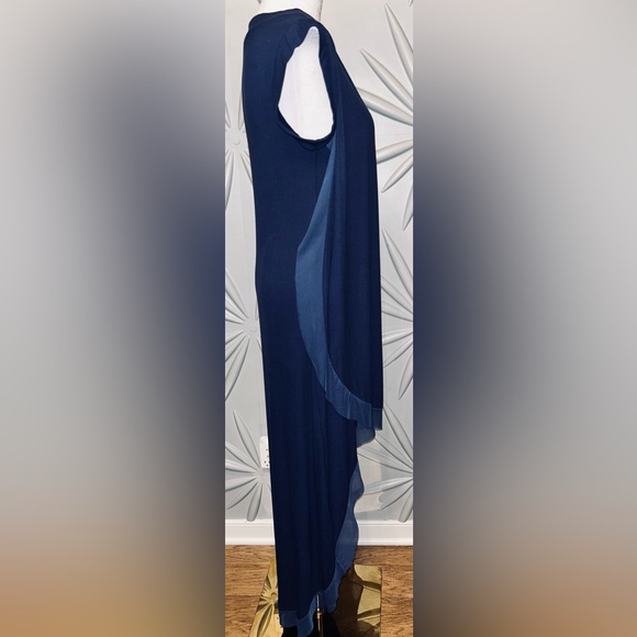 BCBG Maxazria SZ L navy blue hi/low sleeveless dress w/chiffon trim bust 36”-48” - Picture 4 of 11
